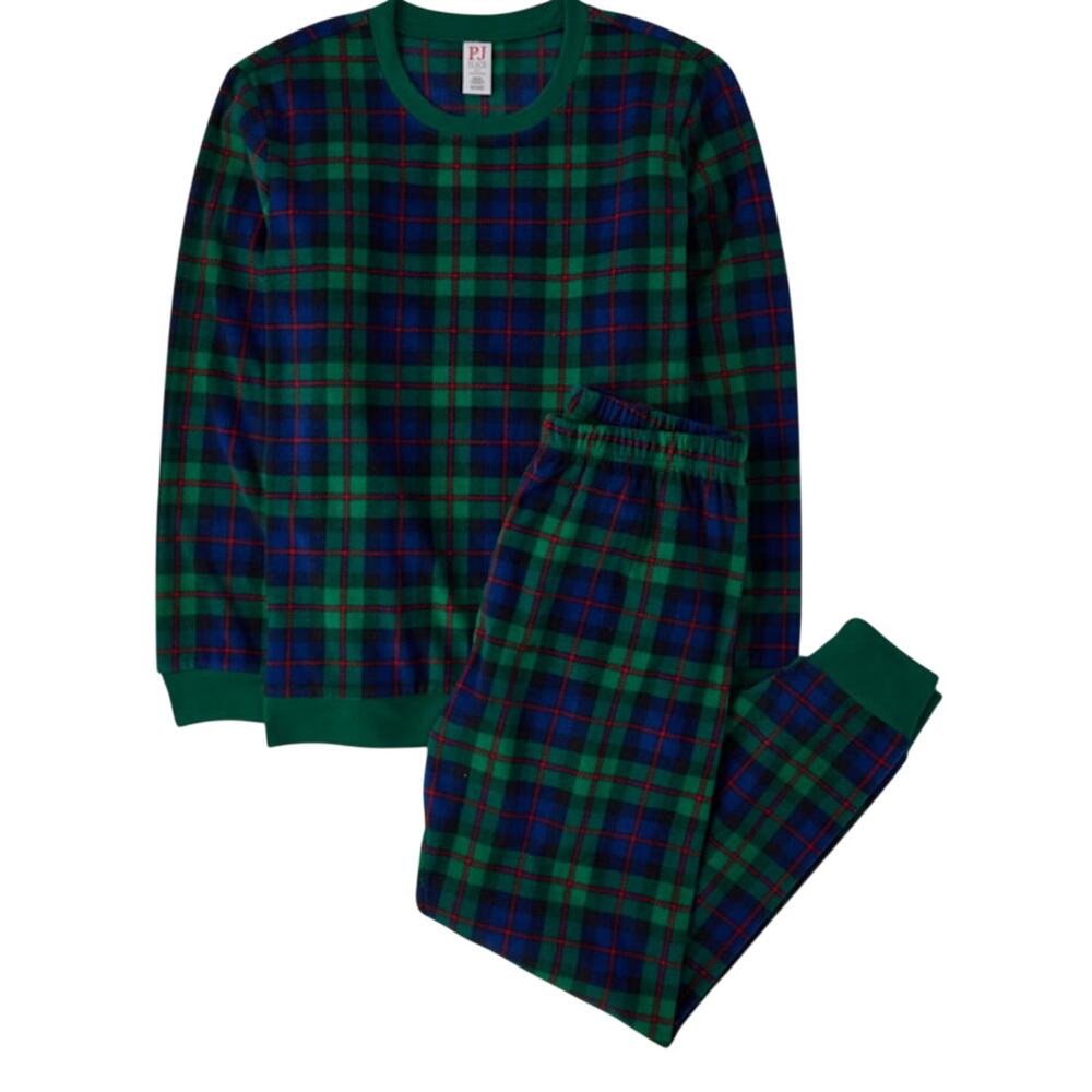 Children’s Place Adult Matching Family Tartan Plaid Microfleece Pajamas Green
